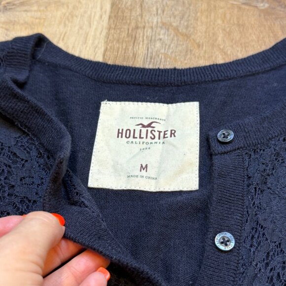 Y2K Hollister Navy Blue Lace Front Button Cardigan Sweater M - Picture 4 of 6